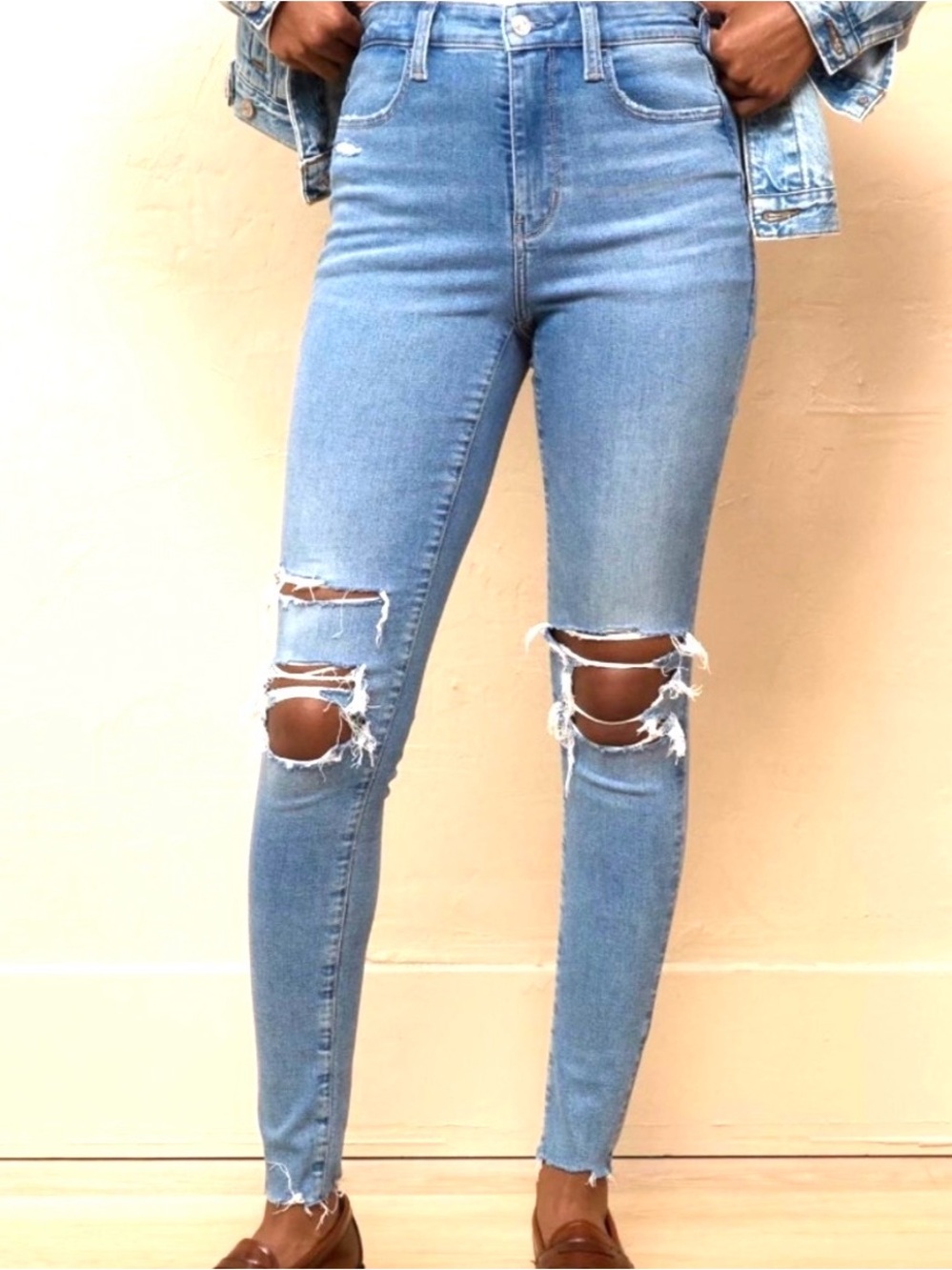 American Eagle Jeans Womens 0 Regular Super High Rise Jegging Stretch Light Wash